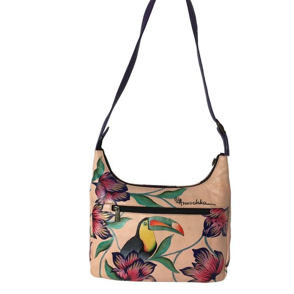 Anuschka  NEVER USED Handpained Leather Shoulder Bag Tropical Toucans - Picture 2 of 10